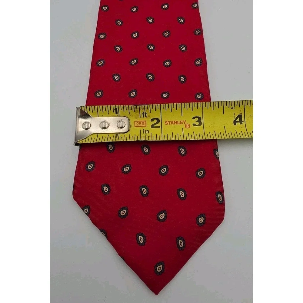 Vintage Neil Martin Red Italian Silk Foulard Tie Floral Handmade USA Power Tie